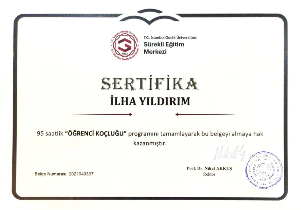 İstanbul Gedik öğrenci koçluğu sertifikası
