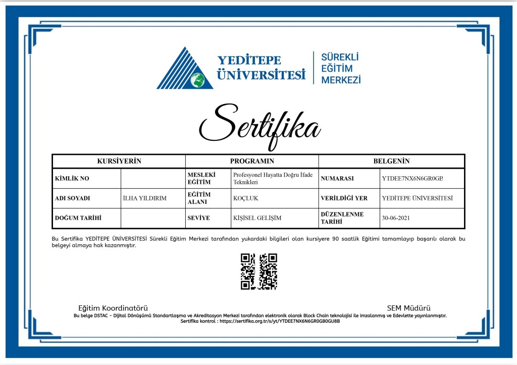 Yeditepe Üniversitesi ifade sanatı sertifikası