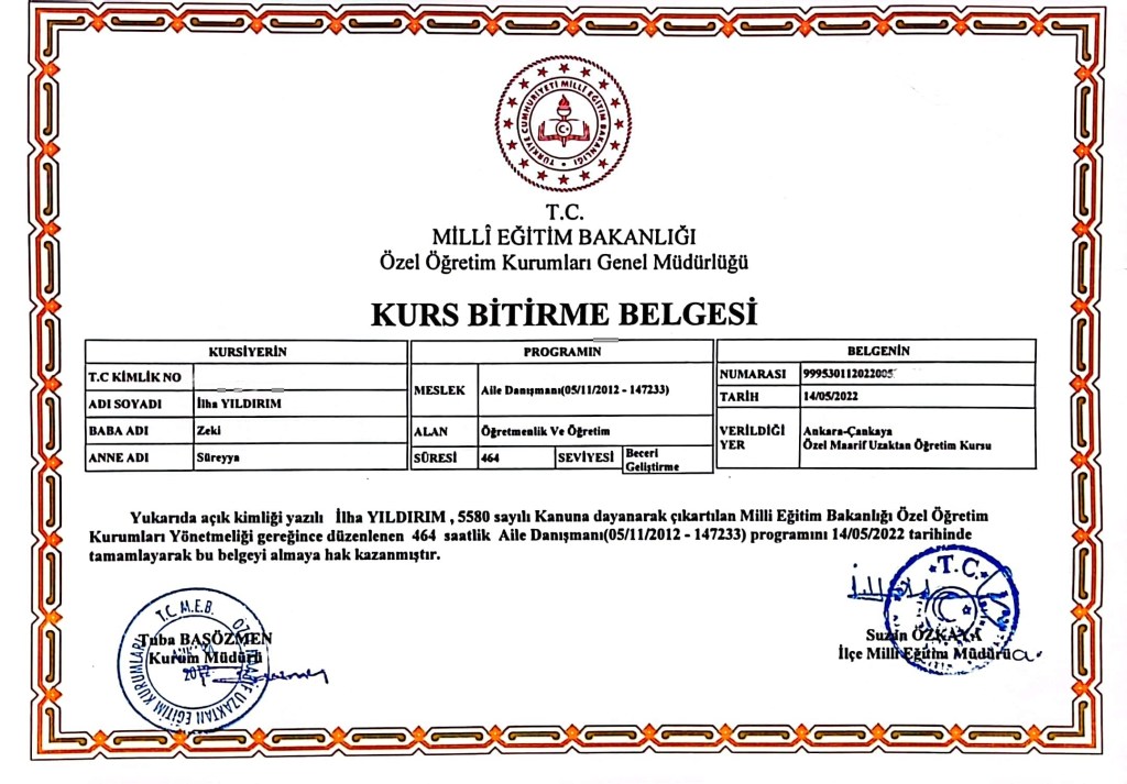 MEB onaylı aile danışmanlığı sertifikası