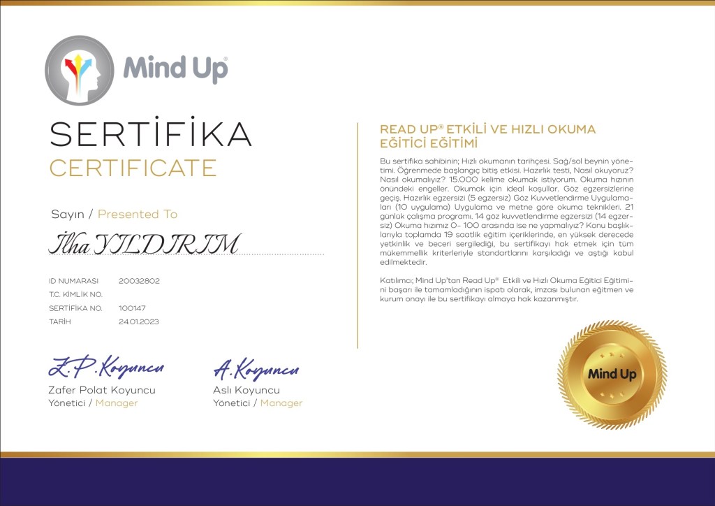 ReadUp MindUp sertifikası